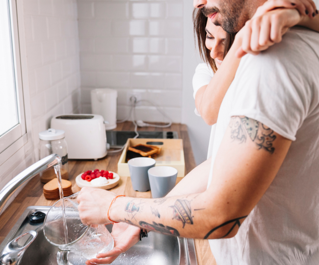 husband doing dishes