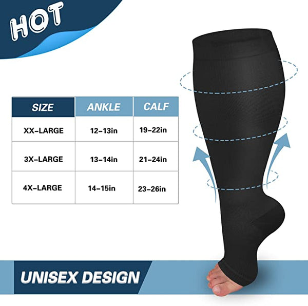 3 Pairs Toless Black Wide Calf Compression Socks for Man and Woman (20 ...