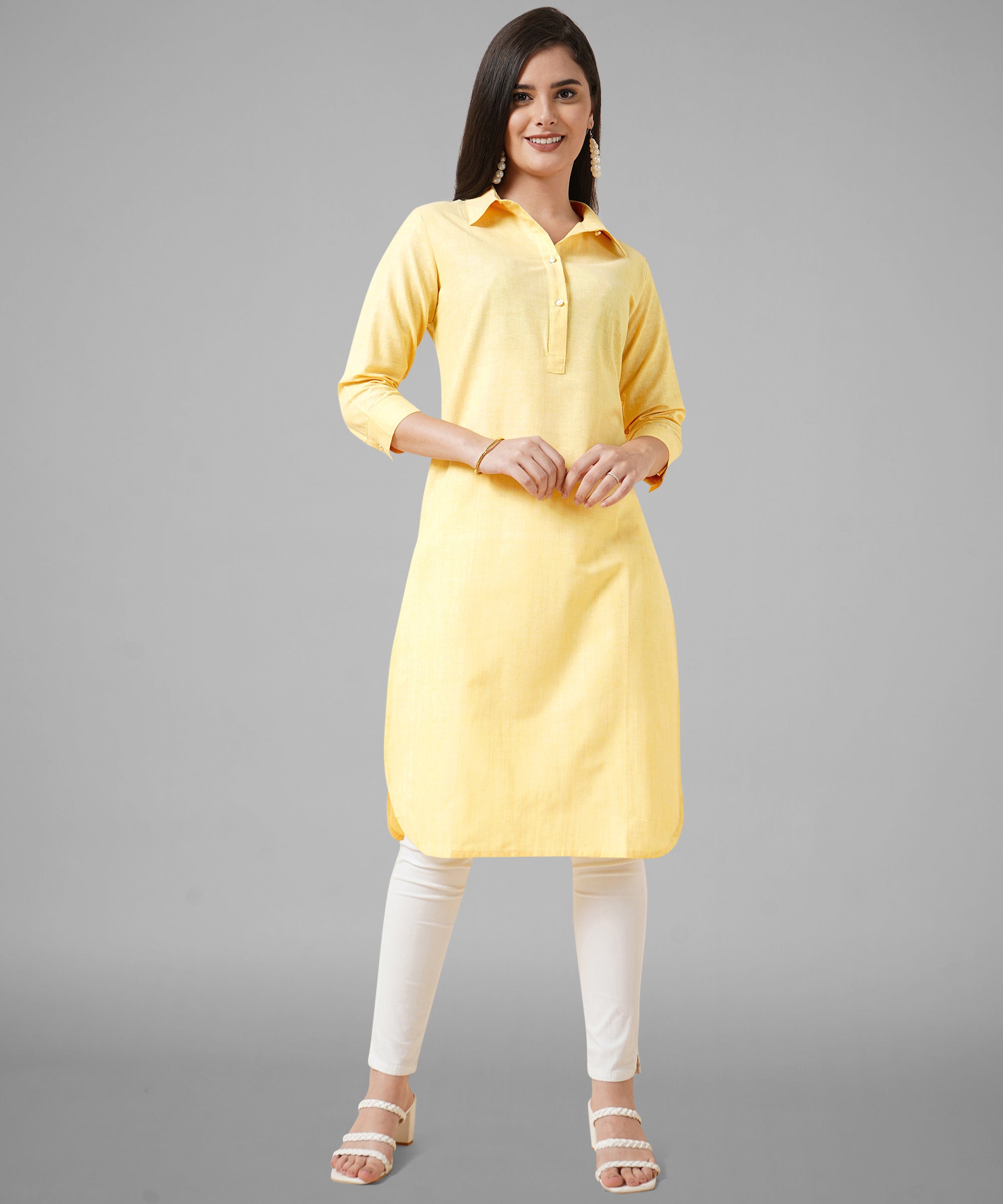 Buy SATRAT Women's Knee Length Cotton Chinese Collar Kurti (Neon  Green_L_42) at Amazon.in