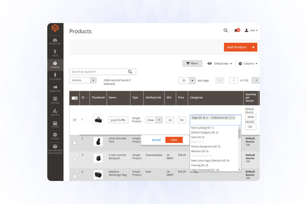 Magento Products Dashboard