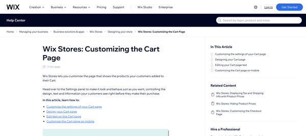 Wix Cart Page