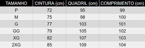 Tabela de Medidas - Calça Alfaiataria Comfort Elegance