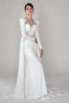 Satin Fitted Illusion Beaded Long Sleeves Wedding Dress with a Court Train