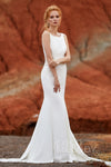 Bateau Neck Sleeveless Knit Beaded Applique Mermaid Wedding Dress with a Court Train