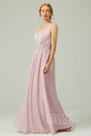 A-line V-neck Floor Length Chiffon Sleeveless Bridesmaid Dress