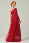A-line Tulle Sequined Side Zipper Floor Length One Shoulder Sleeveless Bridesmaid Dress