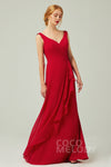 V-neck Sleeveless Sheath Floor Length Chiffon Sheath Dress/Bridesmaid Dress With Ruffles