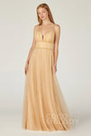 A-line Sleeveless Spaghetti Strap Floor Length Tulle Bridesmaid Dress