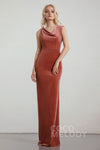 Side Zipper Sleeveless Velvet Cowl Neck Floor Length Sheath Sheath Dress/Bridesmaid Dress