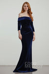 Elbow Length Sleeves Off the Shoulder Velvet Mermaid Bridesmaid Dress with a Brush/Sweep Train