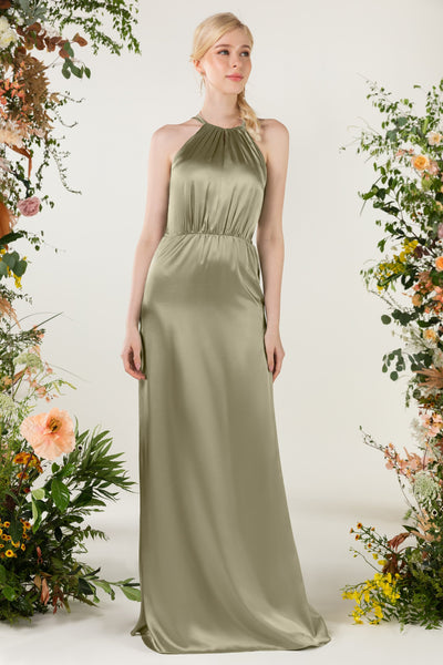 Halter Open-Back Sheath Sleeveless Sheath Dress/Bridesmaid Dress with a Brush/Sweep Train