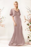 V-neck Sheath Open-Back Sheath Dress/Bridesmaid Dress with a Brush/Sweep Train With Ruffles