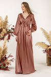 A-line V-neck Long Sleeves Bridesmaid Dress with a Brush/Sweep Train