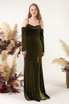 Velvet Long Sleeves Spaghetti Strap Mermaid Bridesmaid Dress with a Brush/Sweep Train