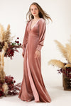 V-neck Floor Length Long Sleeves Sheath Velvet Sheath Dress/Bridesmaid Dress