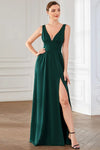 A-line V-neck Sleeveless Bridesmaid Dress with a Brush/Sweep Train by Coco Melody