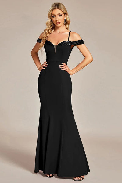 Knit Sheath Floor Length Sequined Off the Shoulder Sheath Dress/Bridesmaid Dress