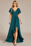 A-line V-neck Above the Knee Short Sleeves Sleeves Sequined Bridesmaid Dress