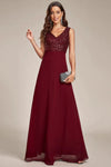 A-line V-neck Chiffon Floor Length Sleeveless Flower(s) Bridesmaid Dress