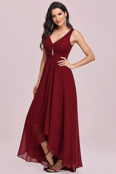 A-line V-neck Crystal Ankle Length Chiffon Sleeveless Bridesmaid Dress