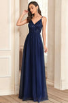 A-line V-neck Floor Length Lace Sleeveless Bridesmaid Dress