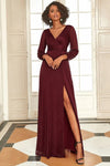 A-line V-neck Glittering Floor Length Bridesmaid Dress