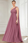A-line One Shoulder Sleeveless Floor Length Chiffon Bridesmaid Dress