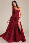 A-line Tulle One Shoulder Sleeveless Floor Length Bridesmaid Dress