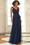 A-line Floor Length Tulle Sleeveless Bridesmaid Dress