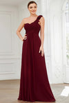 A-line Chiffon Floor Length One Shoulder Sleeveless Bridesmaid Dress