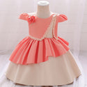 Bateau Neck Flower(s) Satin Tea Length Cap Sleeves Dress With a Bow(s)