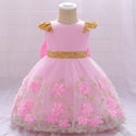 Bateau Neck Tea Length Tulle Sleeveless Flower(s) Sequined Dress With a Bow(s)