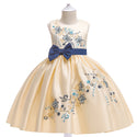 Sleeveless Bateau Neck Satin Tea Length Applique Dress With a Bow(s)