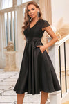 A-line V-neck Above the Knee Short Sleeves Sleeves Chiffon Dress With a Ribbon