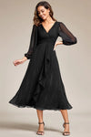 A-line V-neck Tea Length Empire Waistline Dress