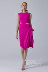 Sleeveless Silk Asymmetric Above the Knee Bateau Neck Dress With Ruffles