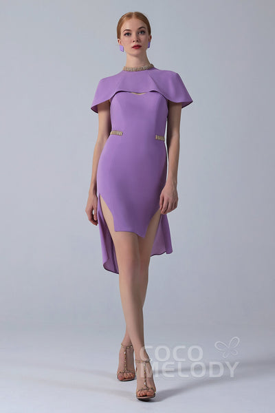 High-Low-Hem Cap Sleeves Asymmetric Beaded Jeweled Silk Dress