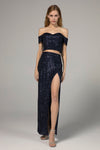 Off the Shoulder Sleeveless Sequined Lace-Up Corset Waistline Sheath Ankle Length Sheath Dress