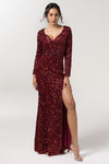 V-neck Long Sleeves Mermaid Sequined Floor Length Dress