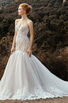 Applique Button Closure Beaded Sleeveless Mermaid Sweetheart Wedding Dress with a Court Train