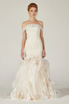 Button Closure Applique Beaded Mermaid Sleeveless Sweetheart Wedding Dress with a Court Train With Ruffles
