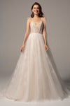 A-line V-neck Sleeveless Corset Waistline Lace-Up Tulle Wedding Dress with a Court Train With a Bow(s)