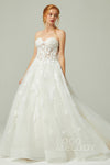 A-line Tulle Applique Illusion Beaded Sleeveless Wedding Dress with a Court Train