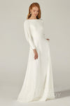 A-line Bateau Neck Pocketed Open-Back Long Sleeves Wedding Dress with a Brush/Sweep Train