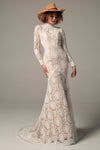 Lace Long Sleeves Mermaid High-Neck Keyhole Wedding Dress with a Court Train