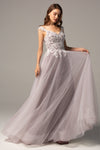 A-line Tulle Sleeveless Sweetheart Applique Beaded Wedding Dress with a Brush/Sweep Train