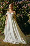 A-line Off the Shoulder Sleeveless Beaded Wedding Dress with a Court Train With Pearls