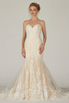 Sleeveless Mermaid Sweetheart Applique Beaded Button Closure Tulle Wedding Dress with a Chapel Train