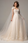 A-line Sleeveless Spaghetti Strap Tulle Beaded Applique Wedding Dress with a Court Train