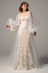 Sweetheart Beaded Applique Mermaid Sleeveless Wedding Dress with a Court Train